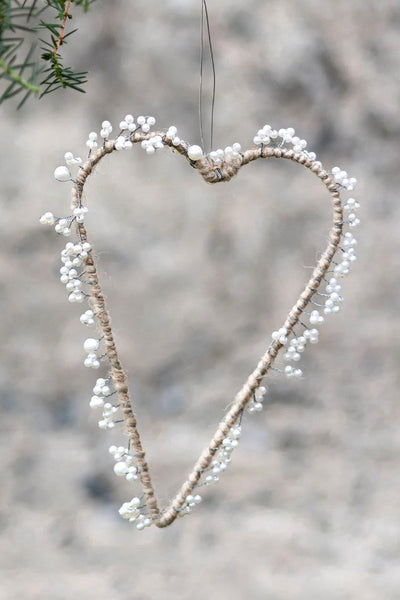 Julepynt hjerte, jute/perler Lama Interiør