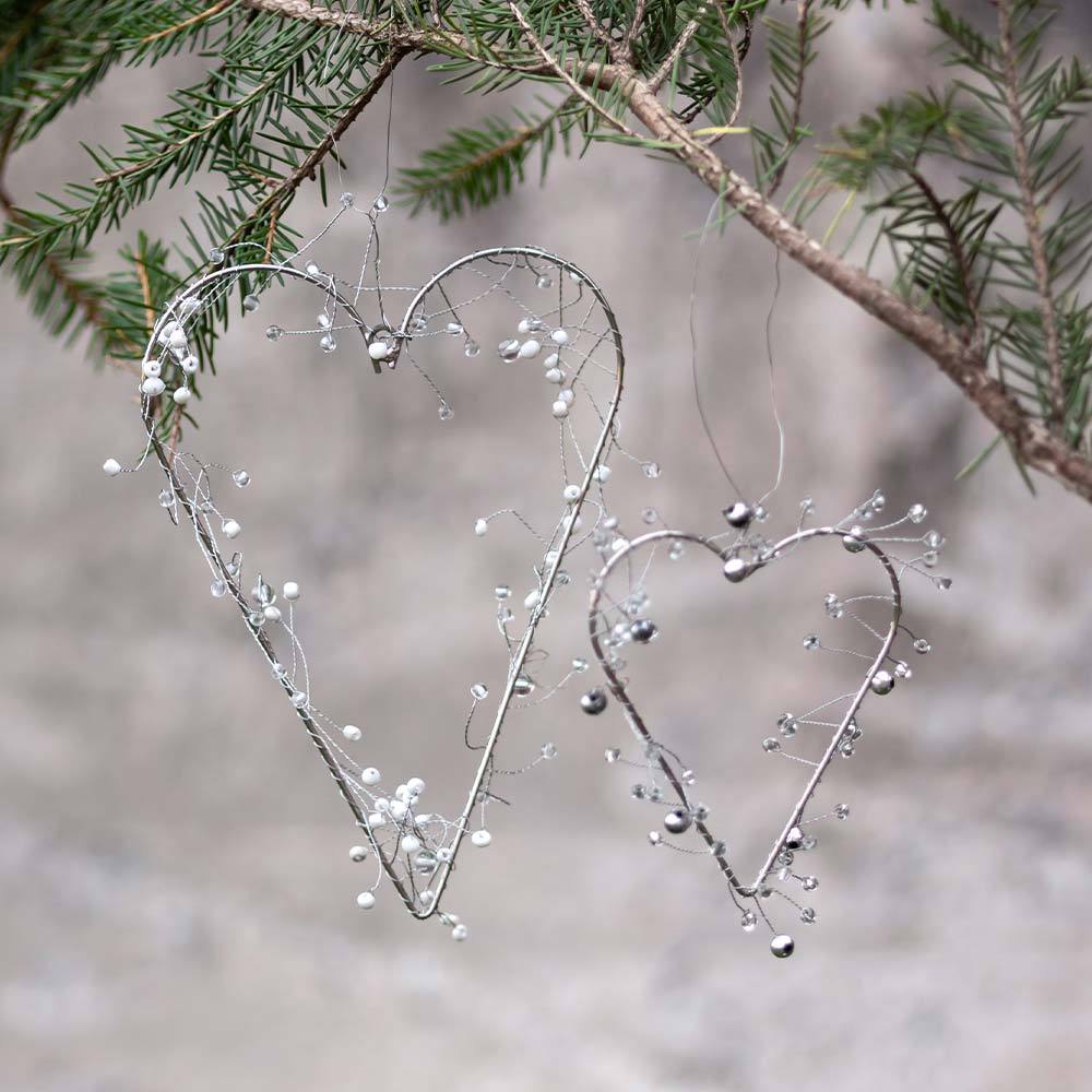 Julepynt hjerte med blanke perler Lama Interiør