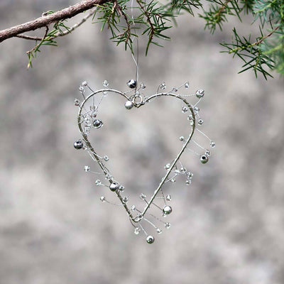 Julepynt hjerte med blanke perler Medium - 6 stk. Lama Interiør