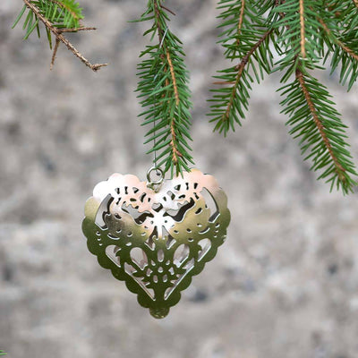 Julepynt hjerte med fuglemønster, 6 stk. Lama Interiør