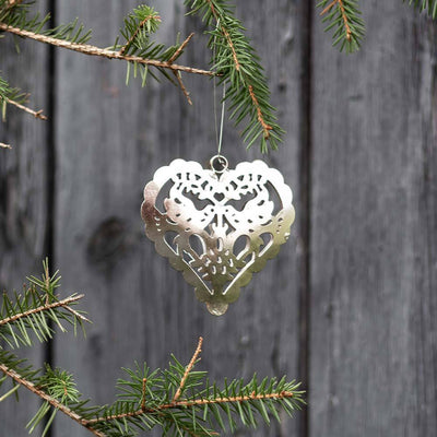 Julepynt hjerte med fuglemønster, 6 stk. Lama Interiør