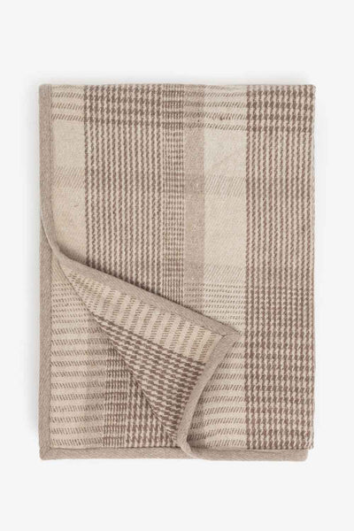 Pledd lys beige glencheck, resirkulert ull Lama Interiør