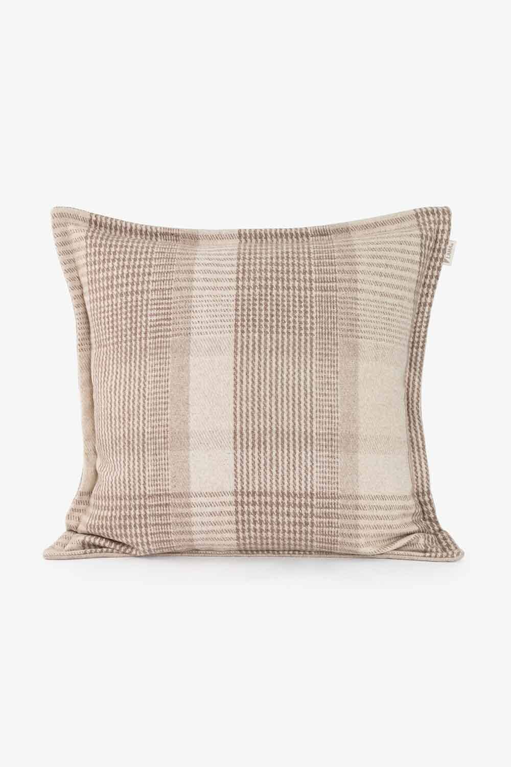 Putetrekk lys beige glencheck, resirkulert ull 50x50 cm Lama Interiør