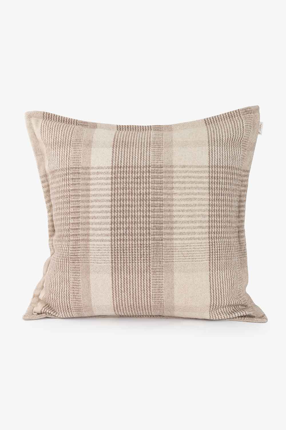 Putetrekk lys beige glencheck, resirkulert ull 60c60 cm Lama Interiør