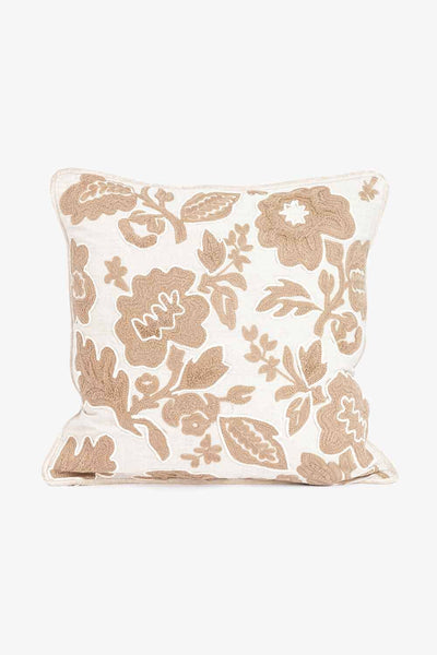 Putetrekk med blomsterbroderi, beige Lama Interiør