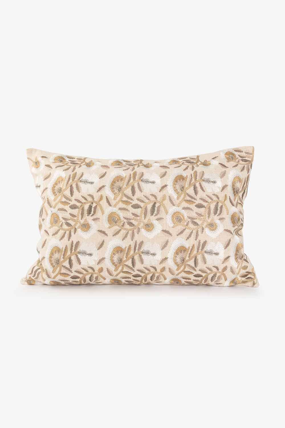 Putetrekk med broderte blomster, Beige Lama Interiør