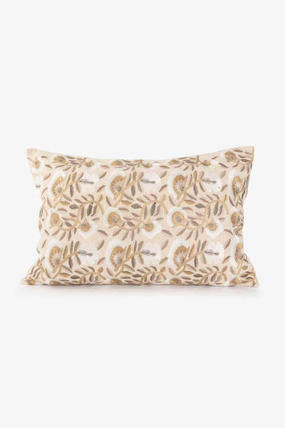 Putetrekk med broderte blomster, Beige Lama Interiør