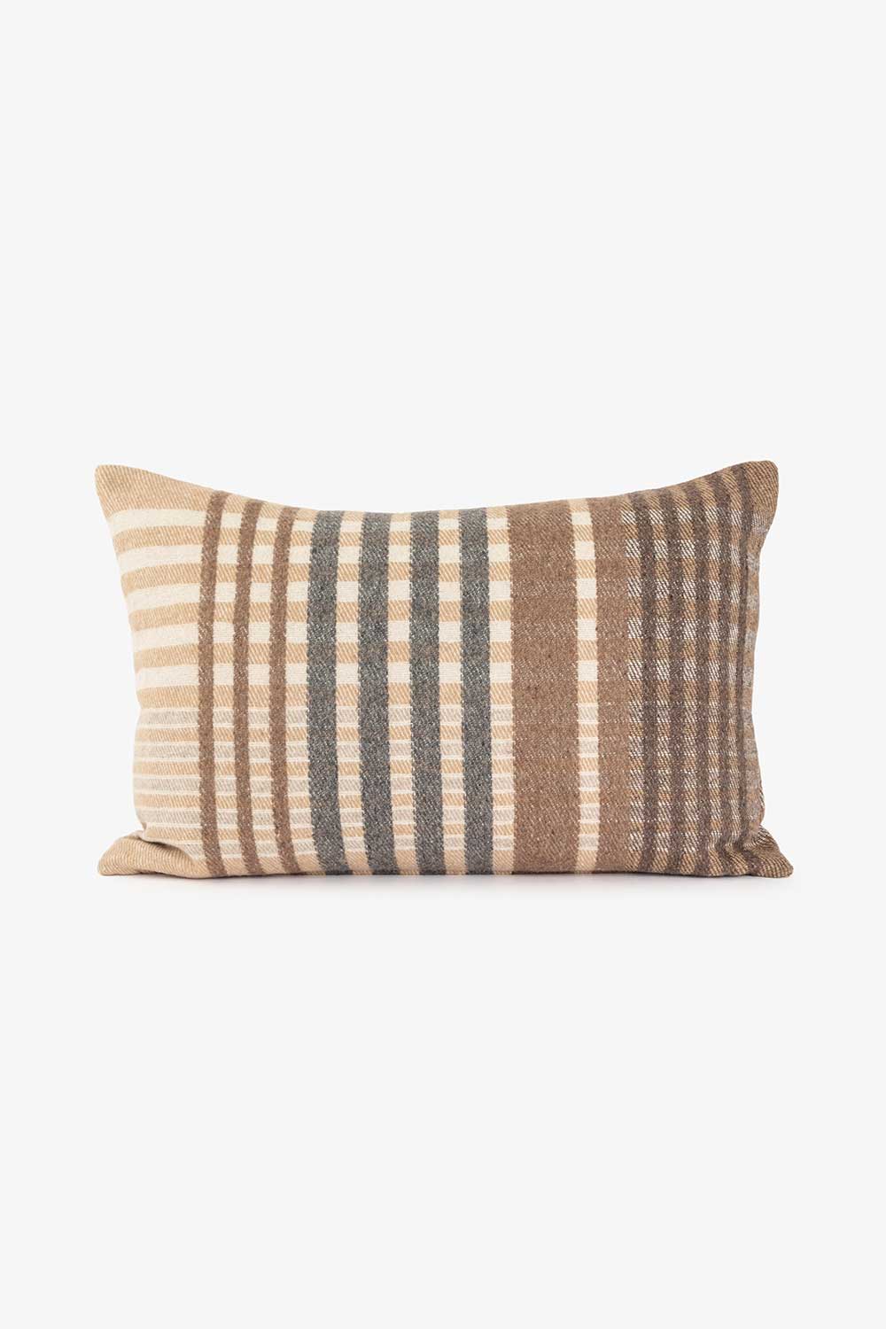 Putetrekk ull med striper, Brun/Beige Lama Interiør