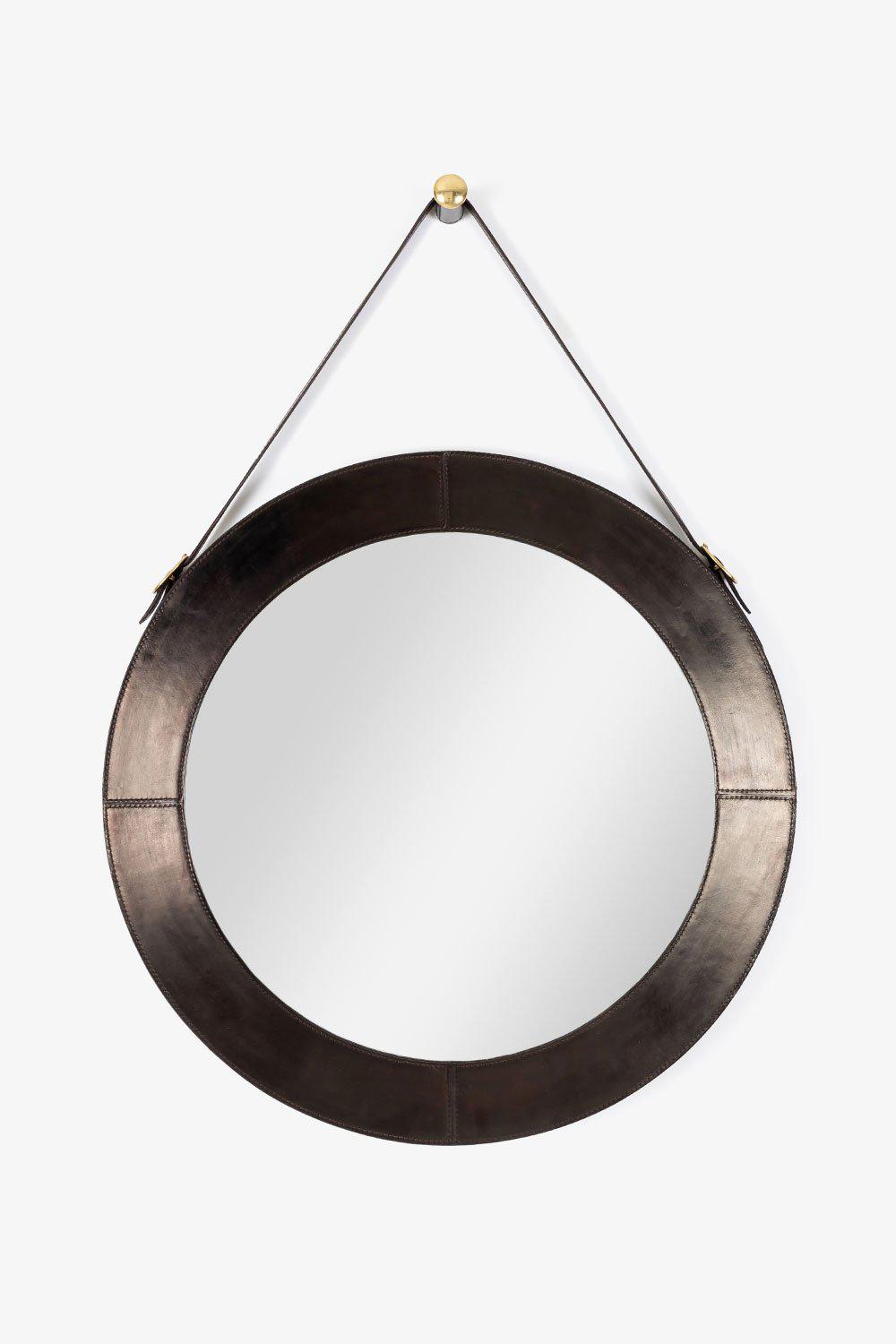 Rundt speil, skinn med stropp - Halvor Bakke Lama Interiør