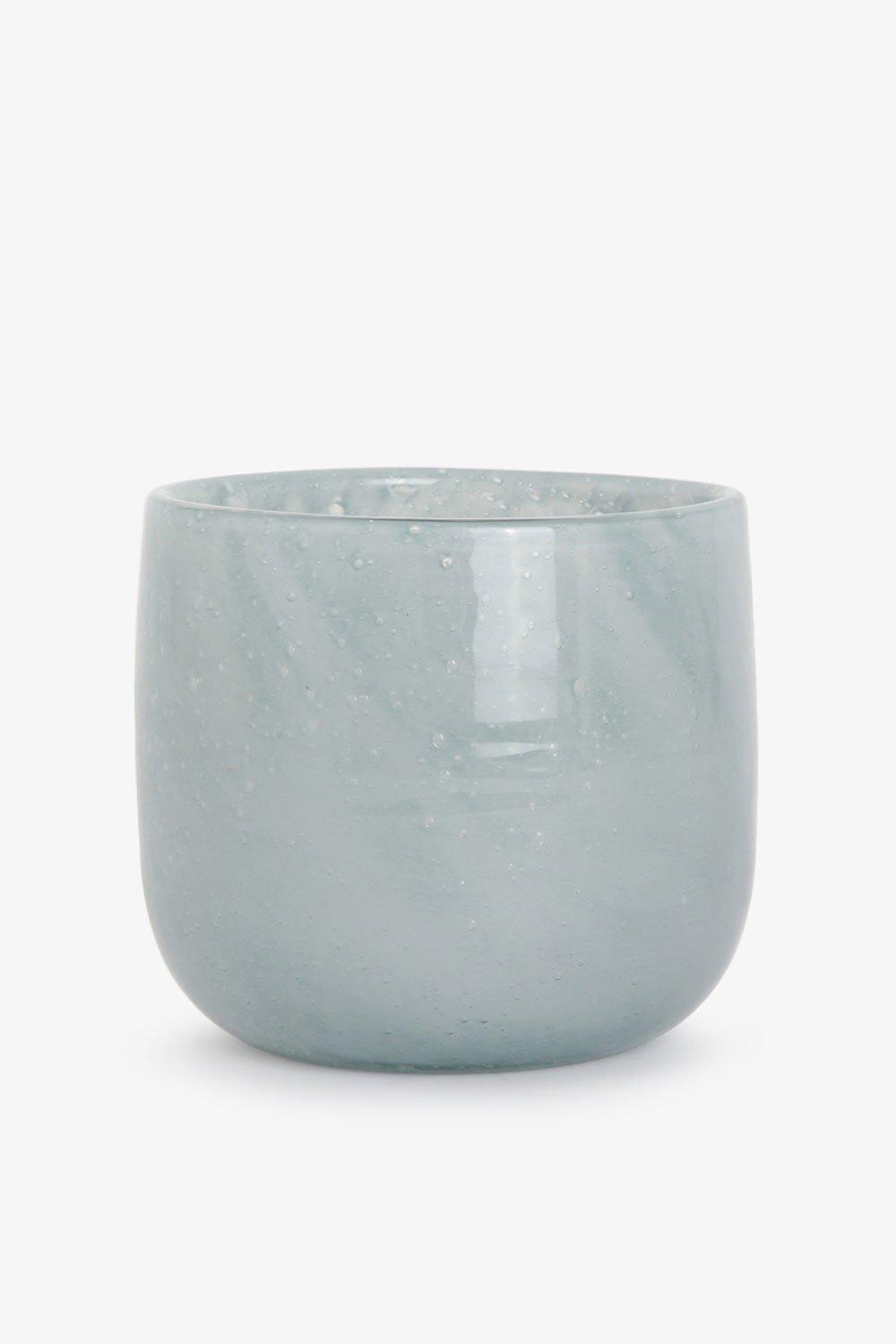 Telysholder/vase glass, Blågrå Telysholder buet Lama Interiør