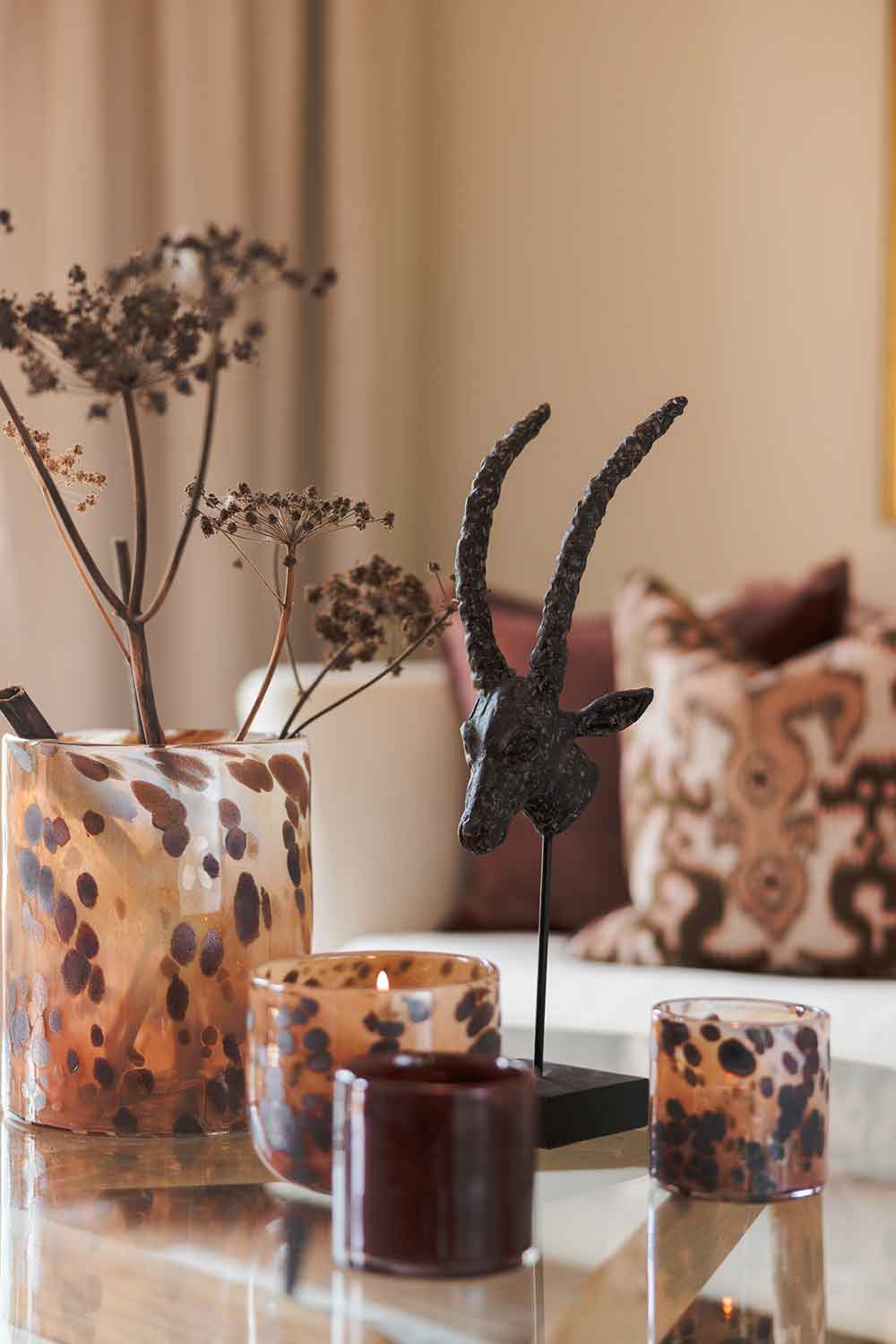 Telysholder/vase glass, Brun leopard Lama Interiør