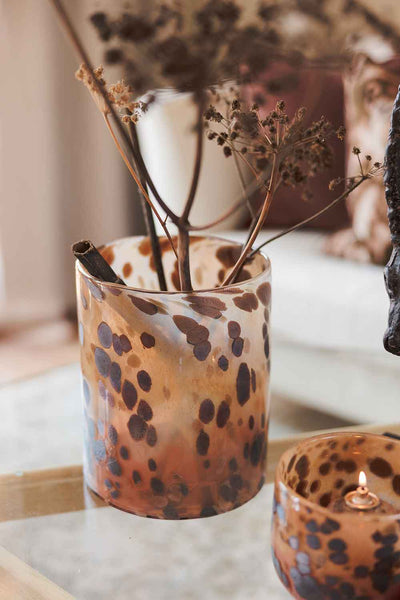 Telysholder/vase glass, Brun leopard Lama Interiør