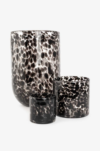 Telysholder/vase glass, Sort leopard Lama Interiør